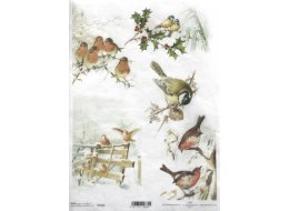 PAPIER RYŻOWY Z NADRUKIEM PTAKI, ZIMA NR R1019