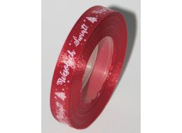 WSTĄŻKA  ATŁASOWA WESOŁYCH ŚWIĄT CZERWONA 12 MM X 25 YDS