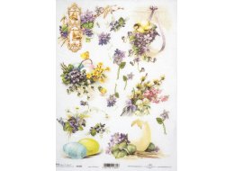 PAPIER RYŻOWY Z NADRUKIEM WIELKANOC FIOŁKI A4 NR R0484
