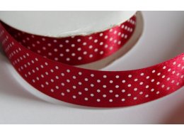 WSTĄŻKA  DEKORACYJNA CZERWONA BIAŁE KROPKI 25  MM SZEROKOŚĆ