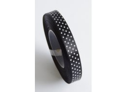 WSTĄŻKA  SATYNOWA CZARNA BIAŁE KROPKI 12  MM 