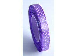 WSTĄŻKA  SATYNOWA FIOLET BIAŁE KROPKI 12  MM 