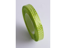 WSTĄŻKA  SATYNOWA ZIELEŃ JASNA BIAŁE KROPKI 12  MM 
