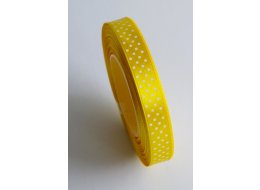 WSTĄŻKA  SATYNOWA ŻÓŁTY BIAŁE KROPKI 12  MM 