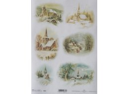 PAPIER RYŻOWY Z NADRUKIEM KOŚCIOŁY, ZIMA A4  R992