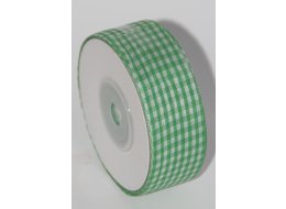 WSTĄŻKA  DEKORACYJNA KRATKA  25  MM ZIELONO BIAŁA