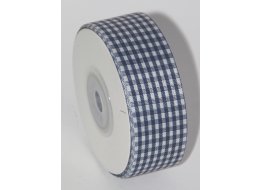 WSTĄŻKA  DEKORACYJNA KRATKA  25  MM BIAŁO GRANATOWA