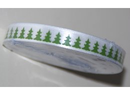 WSTĄŻKA OZDOBNA NADRUK  CHOINKI BIALE TŁO 12  MM 